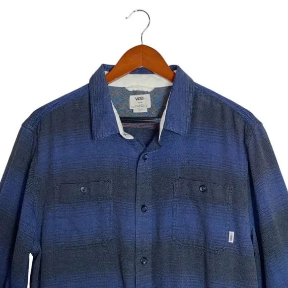 Vans Blue/Grey Striped Long Sleeve Button Front Flannel Shirt - Picture 3 of 6